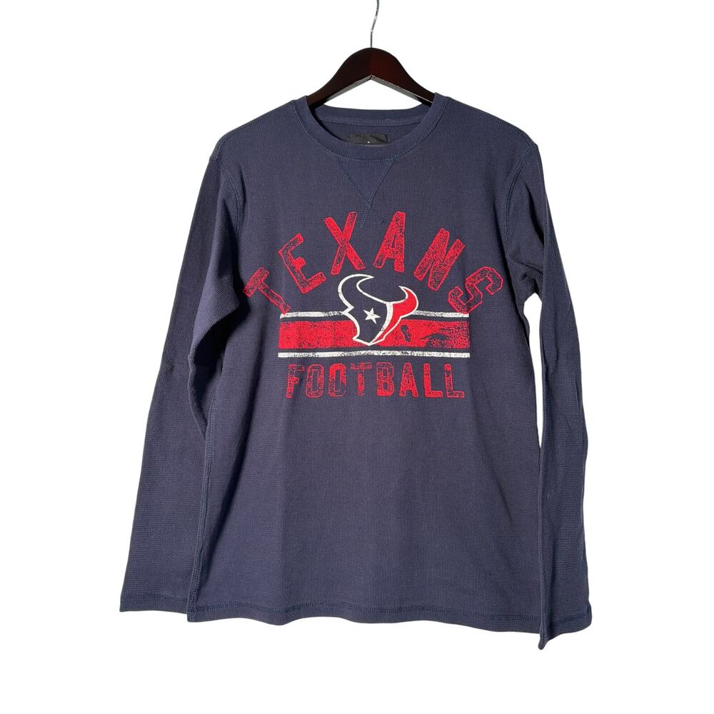 Houston Texans Football Shirt Mens Blue Med LS Crew Neck Thermal NFL Waffle Knit